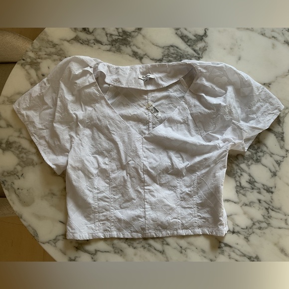 NWT Madewell Darted V-Neck Top Floral White Slightly Cropped Sz 8 - Picture 8 of 11